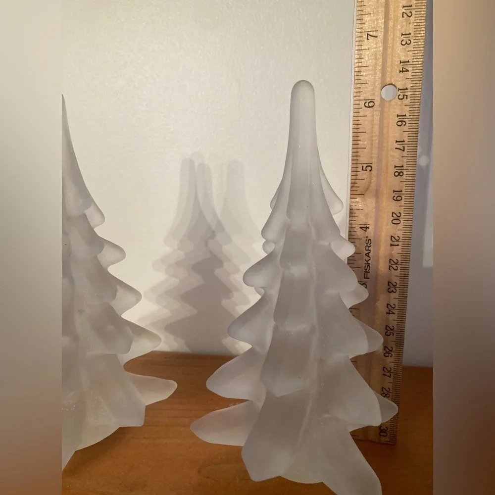 Pair Of Vintage Art Glass Christmas Trees - Frosted Satin 6.5in